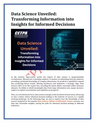 Data Science Unveiled Transforming Information into Insights for Informed Decisions