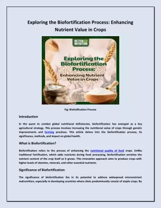 Exploring the Biofortification Process: Enhancing  Nutrient Value in Crops