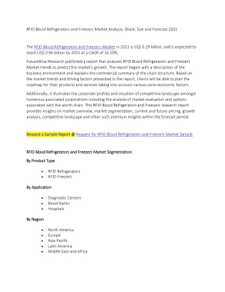 RFID Blood Refrigerators and Freezers Market Analysis, Share, Size and Forecast