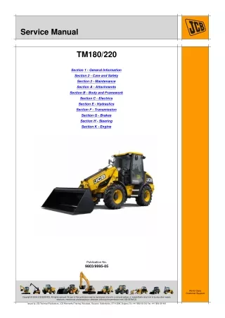 JCB TM180, TM220 [Engine Deutz] Telescopic Wheeled Loader Service Repair Manual From 1482000 To 1482999