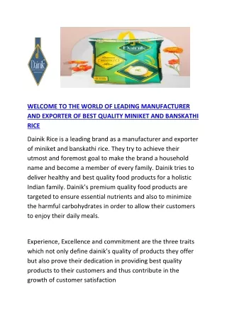 LEADING MANUFACTURER AND EXPORTER OF BEST QUALITY MINIKET AND BANSKATHI RICE