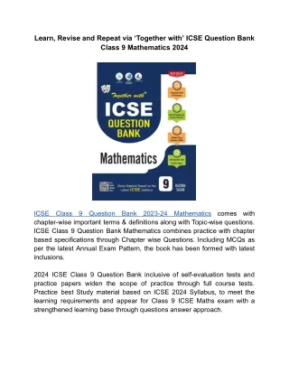 Chapter wise practice via ‘Together with’ ICSE Class 9 Question Bank 2023-24