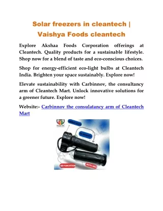 Solar freezers in cleantech | Vaishya Foods cleantech