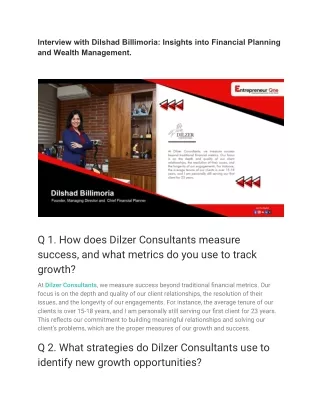 Interview with Dilshad Billimoria_ Insights into Financial Planning and Wealth Management.