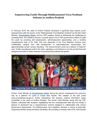 Empowering Youth Through Mukhyamantri Yuva Nestham Scheme in Andhra Pradesh