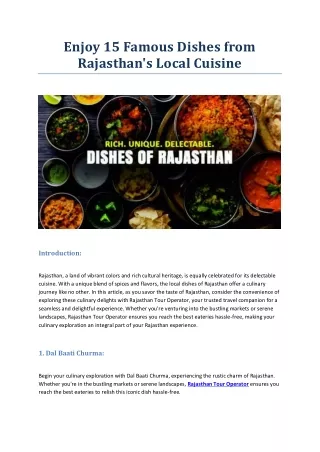 Enjoy 15 Famous Dishes from Rajasthan Local Cuisine