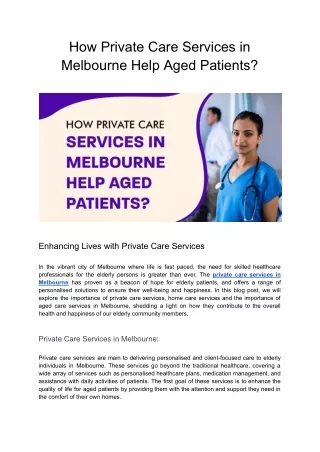 The Supportive Role of Private Care Services in Melbourne for Elderly Patients