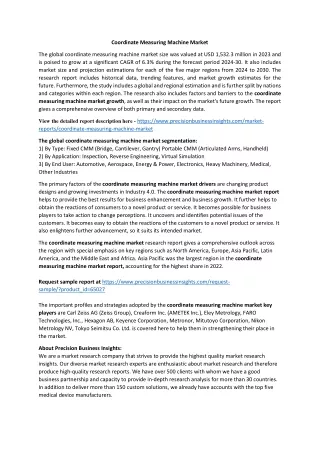 Coordinate Measuring Machine Market Outlook And Growth Insights 2024