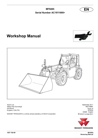 Massey Ferguson 9205 Telescopic Handler Service Repair Manual