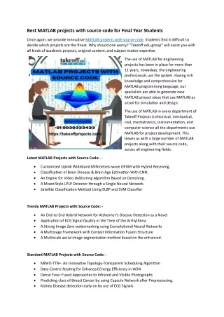 Best MATLAB projects with source code for Final Year Students