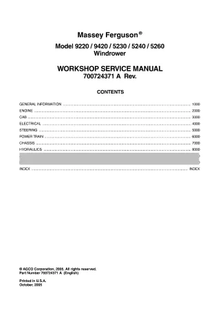 Massey Ferguson 9220 Windrower Service Repair Manual