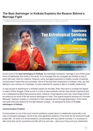 The Best Astrologer in Kolkata Explains the Reason Behind a Marriage Fight