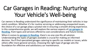 Car Garages in Reading Nurturing Your Vehicle's Well-being