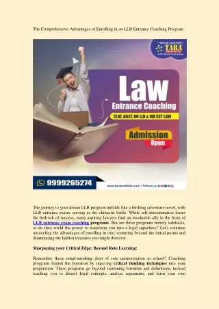 The Comprehensive Advantages of Enrolling in an LLB Entrance Coaching Program