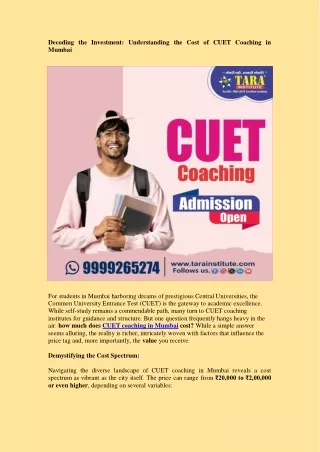 Understanding the Cost of CUET Coaching in Mumbai