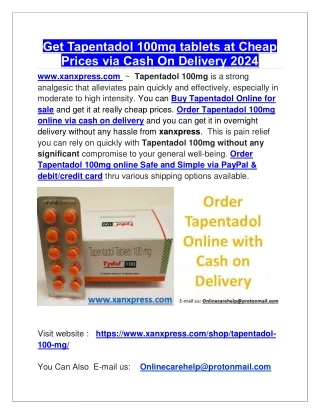 Order Tapentadol Online with Cash on Delivery