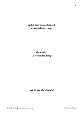 Factors affect Molar adjustment in Mixed dentition