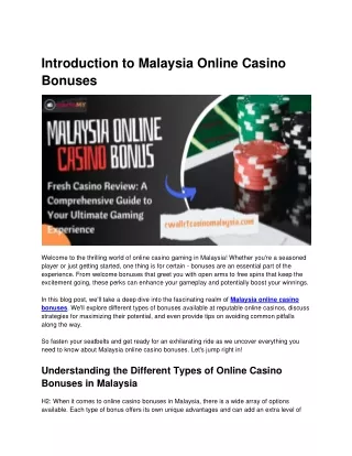 Introduction to Malaysia Online Casino Bonuses