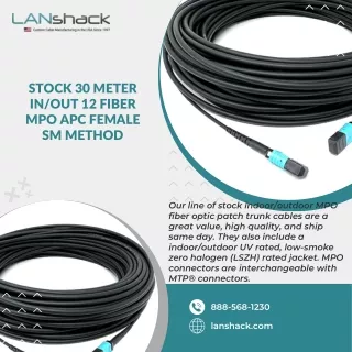 Stock 30 Meter InOut 12 Fiber MPO APC Female SM Method