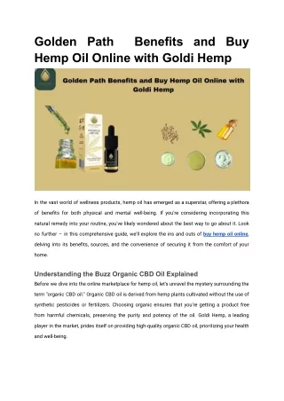 Golden Path  Benefits and Buy Hemp Oil Online with Goldi Hemp