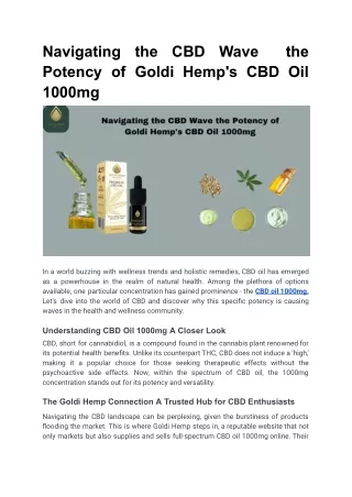 Navigating the CBD Wave  the Potency of Goldi Hemp's CBD Oil 1000mg