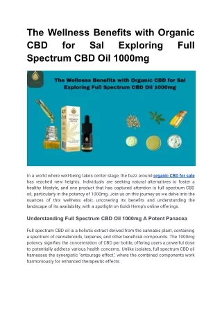 The Wellness Benefits with Organic CBD for Sal Exploring Full Spectrum CBD Oil 1000mg