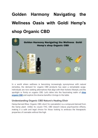 Golden Harmony Navigating the Wellness Oasis with Goldi Hemp's shop Organic CBD