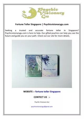 Fortune Teller Singapore  Psychicvisionarygu.com