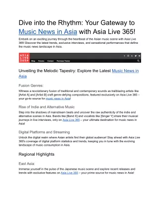 Dive into the Rhythm - Your Gateway to Music News in Asia with Asia Live 365!