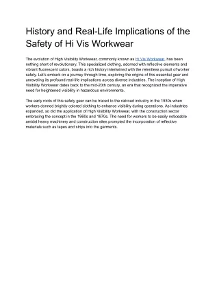 History and Real-Life Implications of the Safety of Hi Vis Workwear