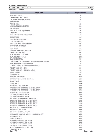 Massey Ferguson MF 184 TRACTOR Service Parts Catalogue Manual (Part Number  1424832)