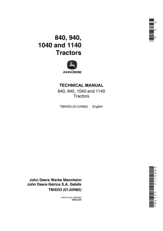 John Deere 1140 Tractor Service Repair Manual (TM4353)