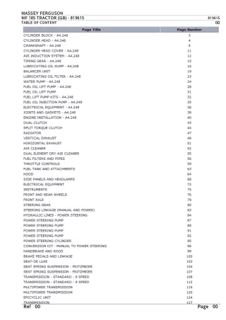 Massey Ferguson MF 185 TRACTOR (GB) Service Parts Catalogue Manual (Part Number  819615)