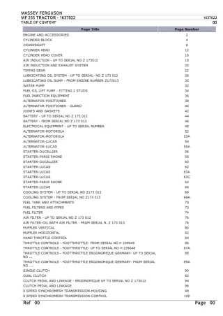 Massey Ferguson MF 255 TRACTOR Service Parts Catalogue Manual (Part Number  1637022)