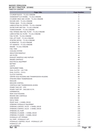 Massey Ferguson MF 263 T TRACTOR Service Parts Catalogue Manual (Part Number  3310692)