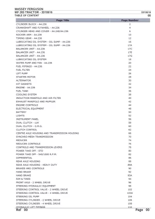 Massey Ferguson MF 283 TRACTOR Service Parts Catalogue Manual (Part Number  3310616)