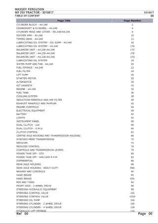 Massey Ferguson MF 293 TRACTOR Service Parts Catalogue Manual (Part Number  3310617)