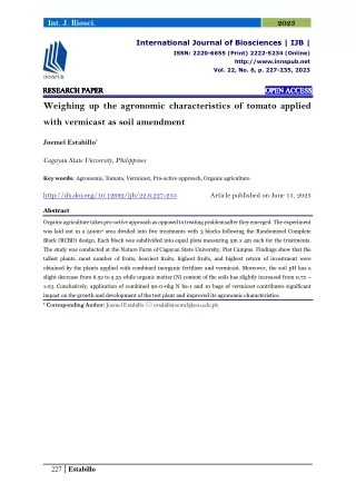 Weighing up the agronomic characteristics of tomato applied with vermicast