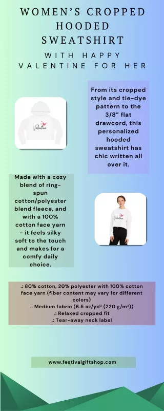 Valentine Sweatshirt for Her, Women’s Cropped Hooded Sweatshirt