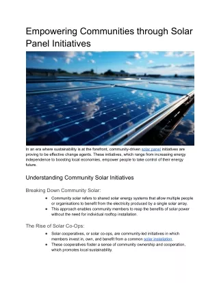 Empowering Communities through Solar Panel Initiatives