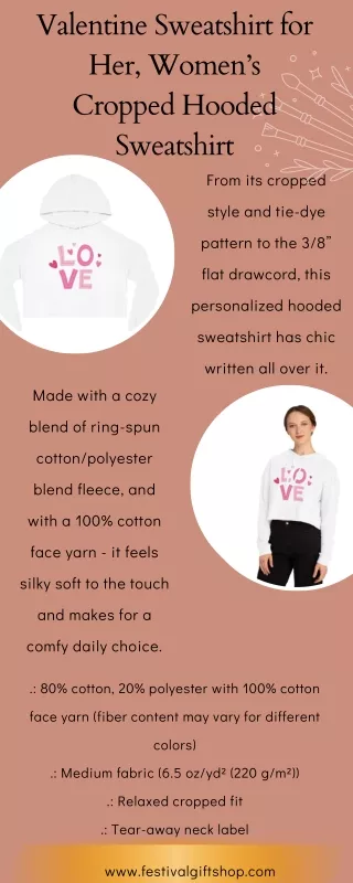 Valentine Sweatshirt for Her, Women’s Cropped Hooded Sweatshirt (1)