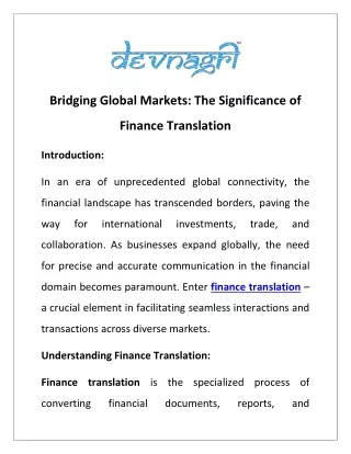 Bridging Global Markets: The Significance of Finance Translation