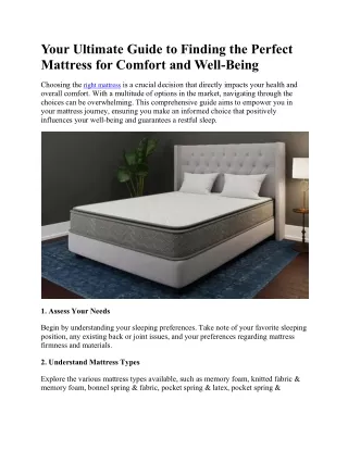 Your Ultimate Guide to Finding the Perfect Mattress for Comfort and Well-Being