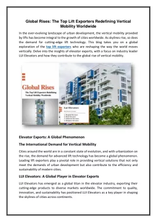 Global Rises The Top Lift Exporters Redefining Vertical Mobility Worldwide