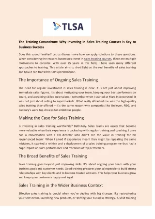 The Training Conundrum Why Investing in Sales Training Courses is Key to Business Success