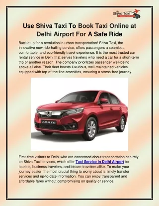 Taxi Service in Delhi Airport