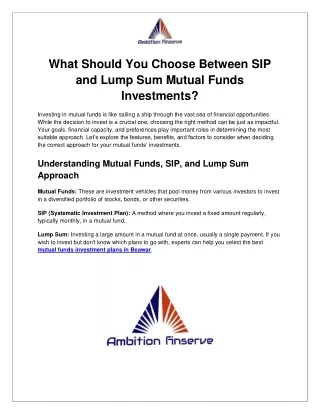 What Should You Choose Between SIP and Lump Sum Mutual Funds Investments