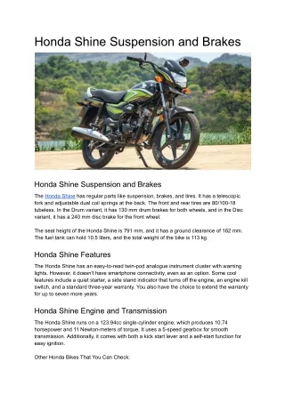 Honda Shine Suspension and Brakes