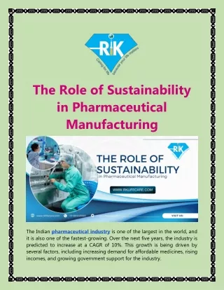 The Role of Sustainability in Pharmaceutical Manufacturing