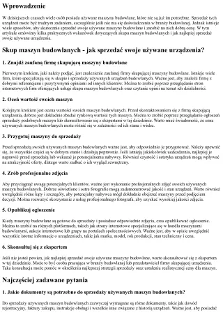 Skup maszyn budowlanych - jak sprzedać swoje używane urządzenia?